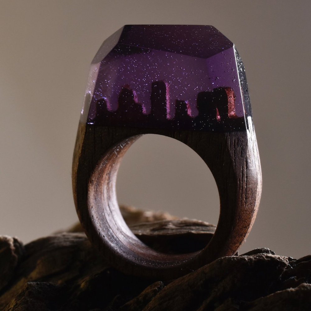 itscolossal:  New Ethereal Worlds Encapsulated In Wood and Resin Rings