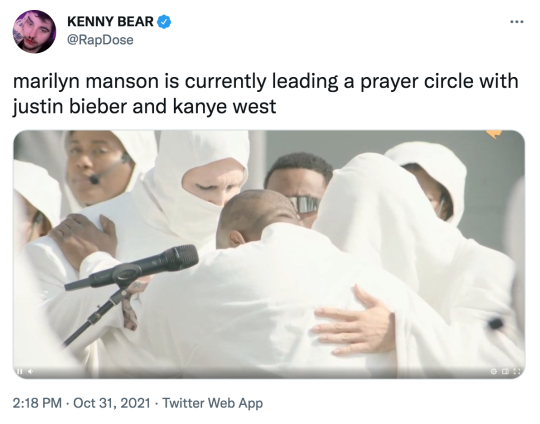 flip-this-table:witchyrem-ains:bogleech:verajustsaid:riseofthecommonwoodpile:marilyn manson so desperate to still have a career after being outed as a sexual abuser that he’s pretending to love G-d and hate the devil in Kanye’s weird Christian