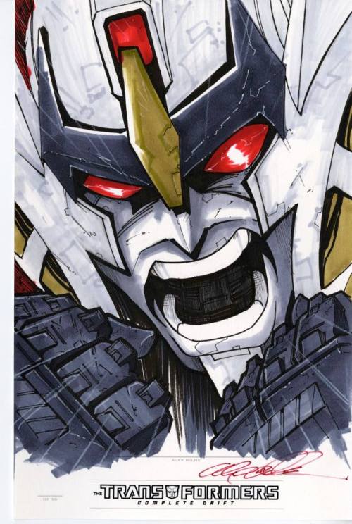 robotsandramblings:  (sorry if these have been posted before… just recently discovered them myself!) some original Alex Milne sketches, posted by IDW Limited’s facebook page, from when they released a limited edition Drift Series hardcover for Botcon