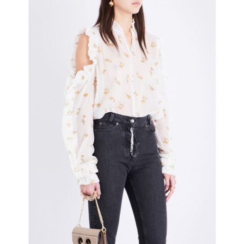 Magda Butrym Lecce floral-print silk blouse ❤ liked on Polyvore (see more white button up blouses)