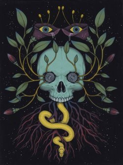 babyloniangorgoneion:Here’s one of the most recent paintings I finished based loosely on the theme of divination from skulls. -Jeanne D'Angelo, 2014