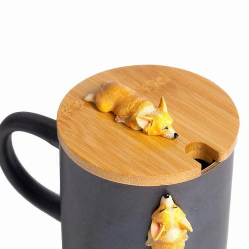 whirelez:Corgi Ceramic MugOriginal Designed Hand crafted–Ceramic cup with bamboo lid,Easy to clean, 