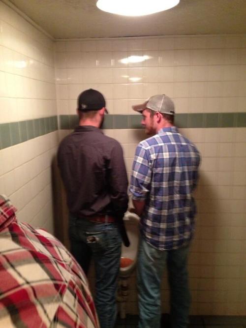 bccoastsurfer:  Two straight southern boys share a urinal at the local bar.  Yeah, dicks do get ‘straight’ when they’re hard.