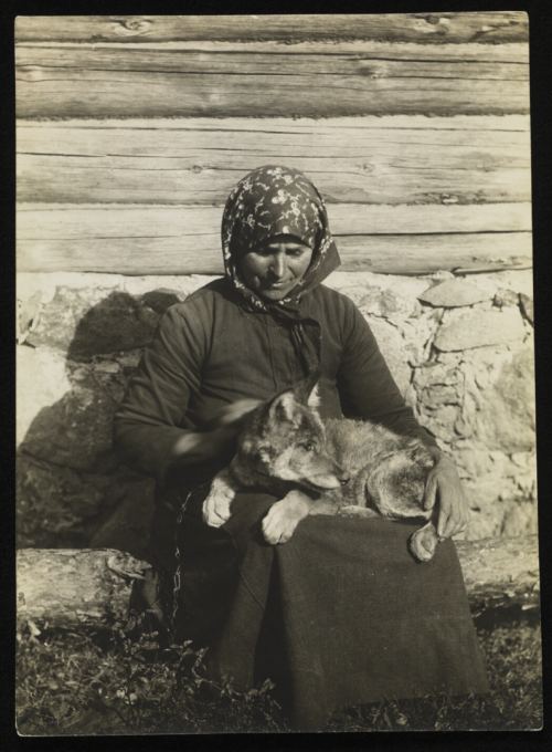 slavicafire:Lithuanian woman with a wolf pup, pre 1939.