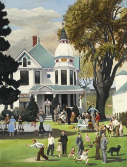 kundst: John Philip Falter (US 1910 - 1982)Sunday Picnic, Troy, KansasOil on canvas (80.6 x 61 cm) Used as a cover for the Satuday Evening Post 