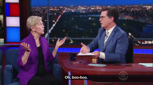 matt-the-blind-cinnamon-roll:sandandglass:Senator Elizabeth Warren on The Late Show, July 21, 2016Fuck it up Lizze. 