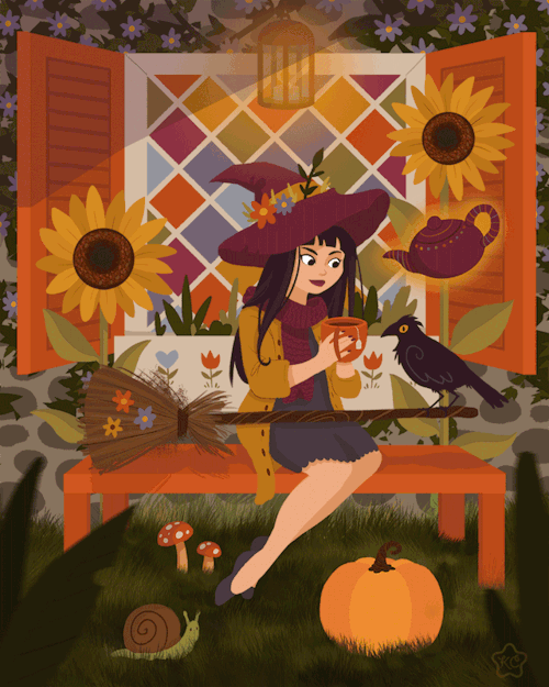 kteacrumpet - ~Enjoying tea in an Autumn with her crow familiar~