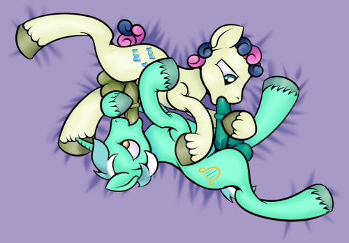 datcatwhatcameback:  rsupshift:  Rule 63 lyrabon. Running out of rule 63 ideas that I want to draw.  Mr. and Mrs. Cake.  Maybe Zecora, but I don’t know who to partner him/her with.  Royal guard?  Pipsqueak?  After that, I guess I’ll go back to