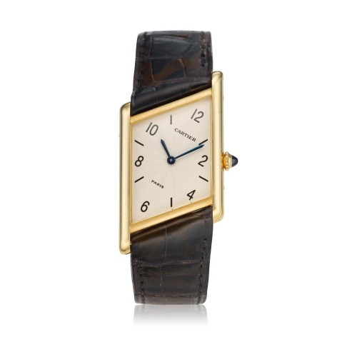 Cartier, Reference 2488 Tank Asymétrique. A limited edition yellow gold asymmetric wristwatch. Made 