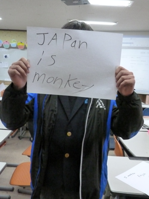 koreanstudentsspeak:    Japan is monkey    oh boy teacher control yo kids