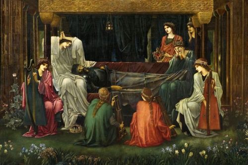 detail from the last sleep of arthur in avalon by edward burne-jones (1881-1898) // the sleeping bea