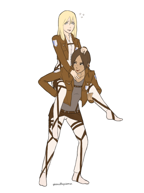 pirouetteprisoner: Even though she can fly around in 3DMG, Historia gets scared whenever Ymir lifts 