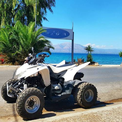 My ATV at my summer place #greece #hot #fun #company #resort #view #beach #beachbar #sea #moto #atv 