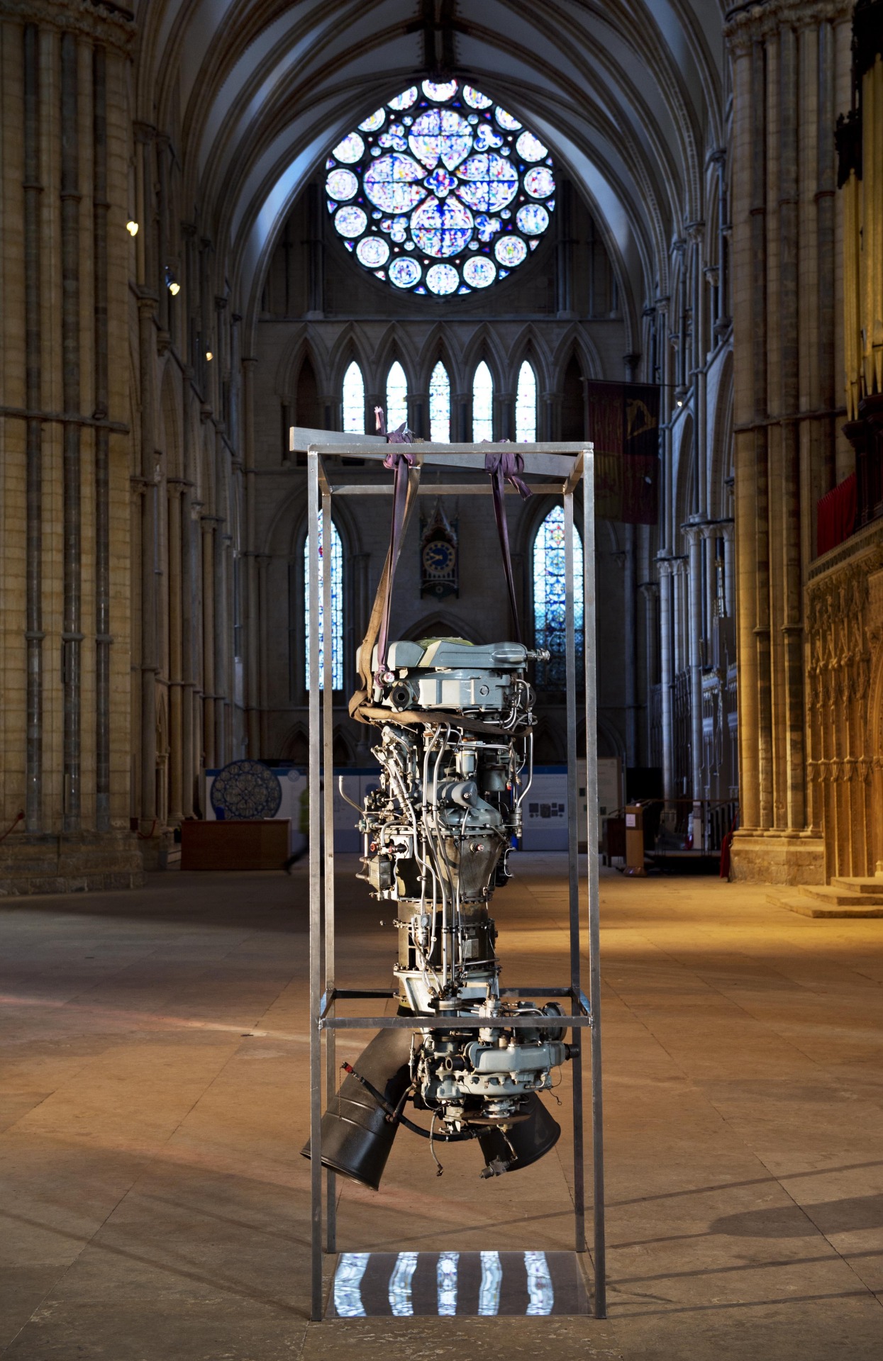 theworldisalmost6000yearsold:  Roger Hiorns Untitled (2013). Jet engine, steel frame,