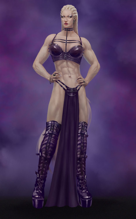 the-eternal-feast:  The transcendentally tall Incubi known as Shidae stands ready to serve her Mistress…Patrons get all versions of the art in the highest resolution. This Shidae piece has an alt with a flaccid penis (but large) and her cock in full