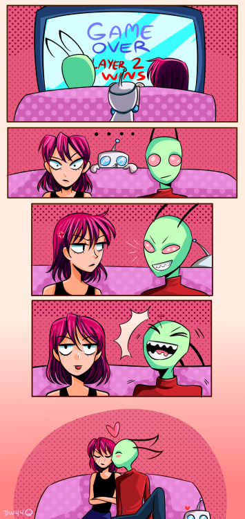 dreamwalker44: Art trade with @dedehbee ^^ I followed a ‘gaming + surprise kiss’ theme (haven’t done