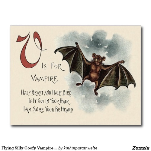 Flying Silly Goofy Vampire Bat Postcard - $1.10 Made by Zazzle Paper Watch out! Here comes the silly