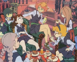 as-warm-as-choco:  The trouble-makers of Luna Nova hanging out !  Νew poster of Little Witch Academia: The Enchanted Parade (リトルウィッチアカデミ魔法仕掛けのパレード) illustrated by key-animator Takafumi Hori (堀剛史), that