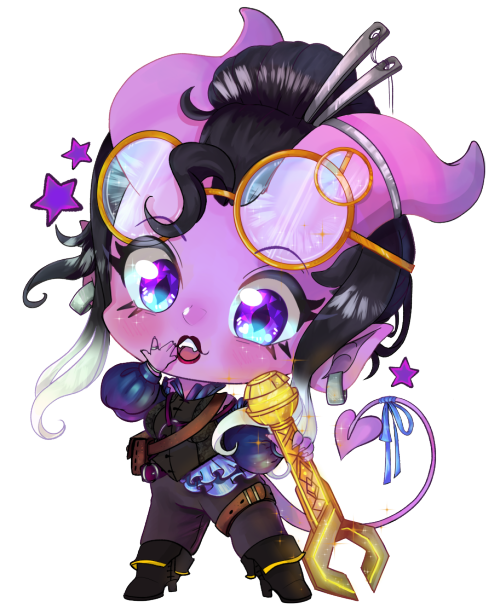 Chibi commission for @lost-immortality of her adorable Tiefling Artificer girl! I had a blast workin