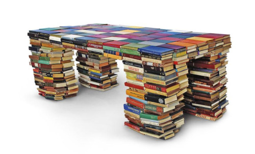 Richard Hutten, Book Table, 2008. Cloth-bound vintage books covered with synthetic resin, interior s