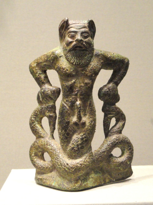 Bronze Etruscan foot element in the shape of the snake-footed monster Typhon.  Artist unknown; ca. 5