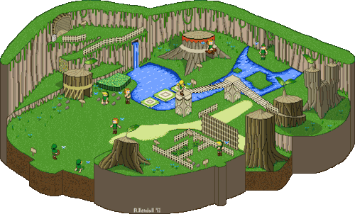 Kokiri Forest
The Legend of Zelda: Ocarina of Time
Nintendo
Nintendo 64
1998
An isometric view of the Kokiri Forest from The Legend of Zelda: Ocarina of Time done by Adrian K.