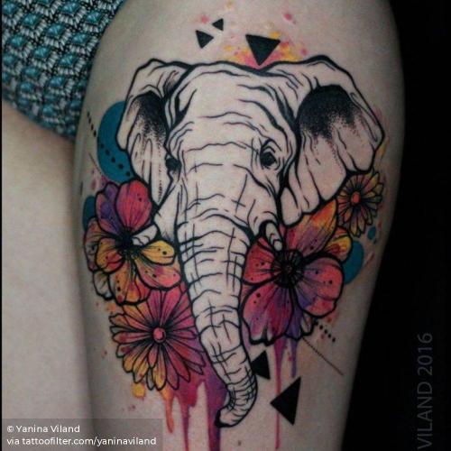 By Yanina Viland, done in Curitiba. http://ttoo.co/p/36119 animal;big;elephant;facebook;good luck;illustrative;other;thigh;twitter;watercolor;yaninaviland