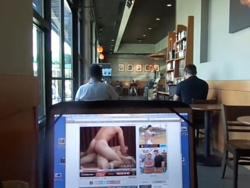 queerclick:  Watch this daredevil otter wank off whilst watching porn in a cafe!! Watch free video here.