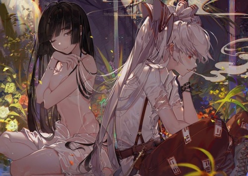 kawacy: Fujiwara no Mokou and Houraisan Kaguya a.k.a the Immortal Couplefrom Touhou Project we 