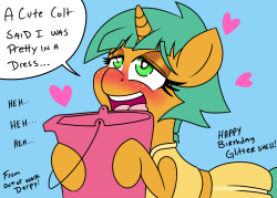 outofworkderpy:Happy Birthday @ask-glittershell!  This was supposed to just be a sketch but I got carried away…X3