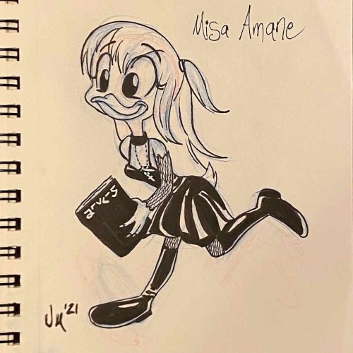 Next in my “Duck Note” series, Misa Amane! A warmup sketch.  Inspired by Stefanie Meyer and her piec