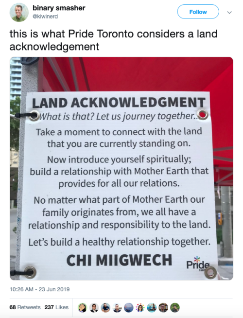 allthecanadianpolitics: So this Land Acknowledgment by Pride Toronto is pretty YIKES.twitter