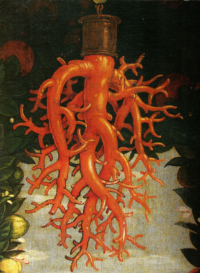 Andrea Mantegna, Detail of the Coral Ornament, Madonna Della Vittoria, 1496
wikipedia