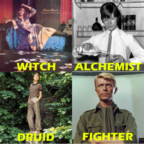 weareadventurers:DAVID BOWIE AS ALL THE CLASSES…I make very poor choices regarding my free time.~ Si