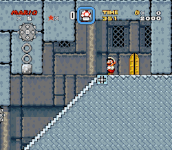 suppermariobroth:  In Super Mario World, Mario’s fireballs don’t interact properly with the tile at the top of an escalator, causing them to teleport. 