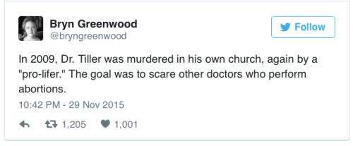 micdotcom:   Former Planned Parenthood employee tweeted the acts of terrorism she survived After the shooting Colorado, author Bryn Greenwood tweeted a list of the regular acts of violence, intimidation, arson and vandalism she experience while working