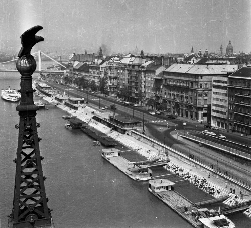 scavengedluxury: Belgrade quay viewed from the Freedom Bridge, Budapest, 1974. From the Budapest Mun