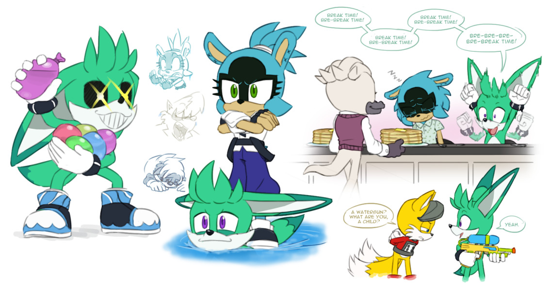 181957 - safe, artist:zombieepartyart, kit the fennec (sonic), knuckles the  echidna (sonic), mighty the armadillo (sonic), scourge the hedgehog  (sonic), silver the hedgehog (sonic), whisper the wolf (sonic), armadillo,  canine, fennec fox