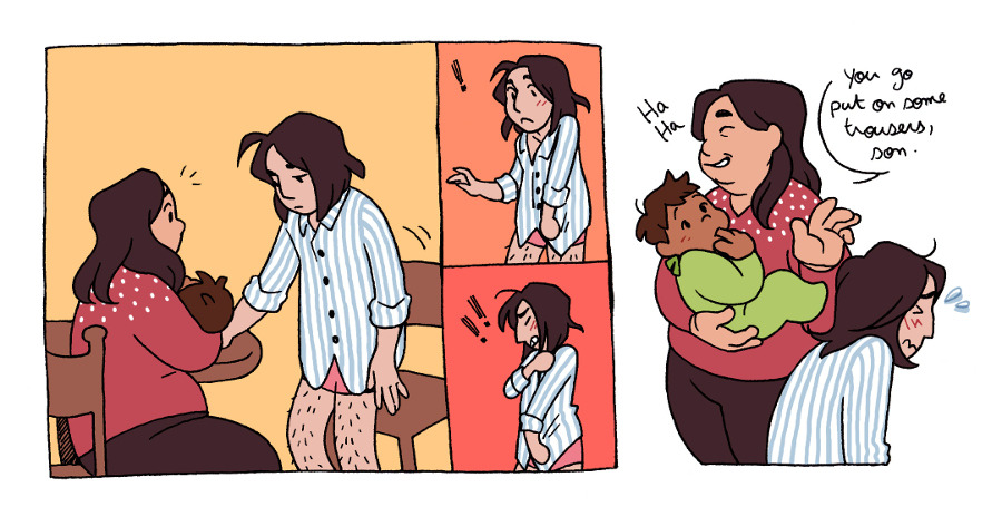 fanart for an hp fic where snape adopts baby harry but has no idea how to take care of a child so his neighbor helps him. 