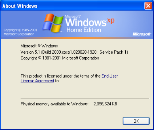 never-obsolete:  Windows XP - winver.exe
