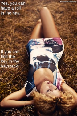 flr-captions: Yes you can have a roll in the hay…   Caption Credit: Uxorious Husband Image Credit: https://www.pexels.com/photo/woman-n-blue-white-and-black-bodycon-dress-lying-on-hay-206348/ 