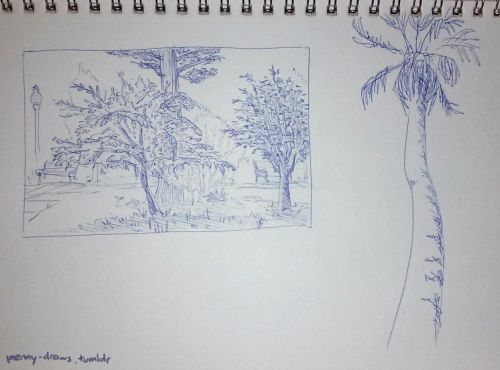 A couple pages of pen sketches from my trip to a friend’s place in Burlingame today.
