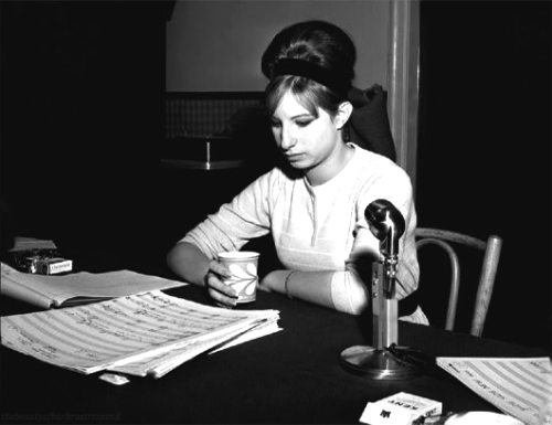 thebeautyofbarbrastreisand: Barbra reading through lyrics before recording her songs for the origina