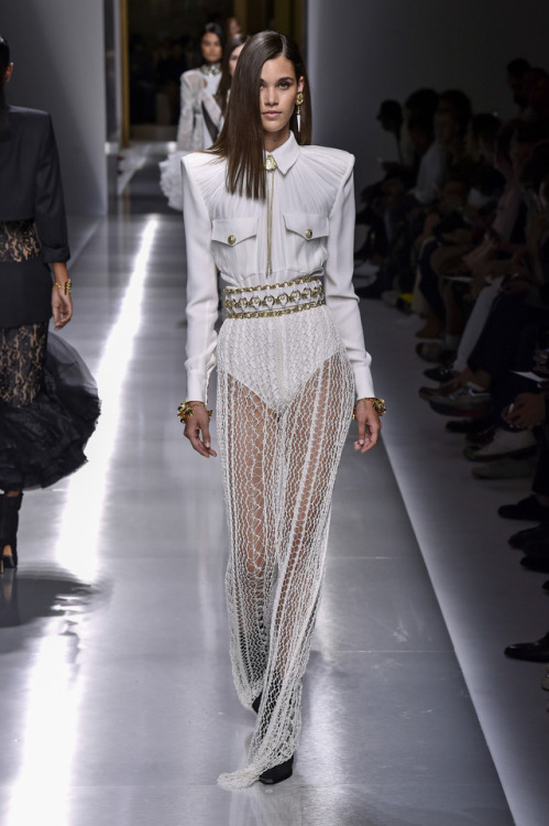 PAULINE HOARAU wearing BALMAIN SPRING 2018 MENSWEAR