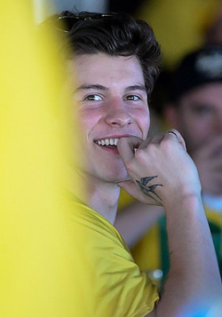 thedailyshawnmendes:  Shawn watching the Brazil vs. Mexico World Cup Match in Goiania, Brazil 7/2/18