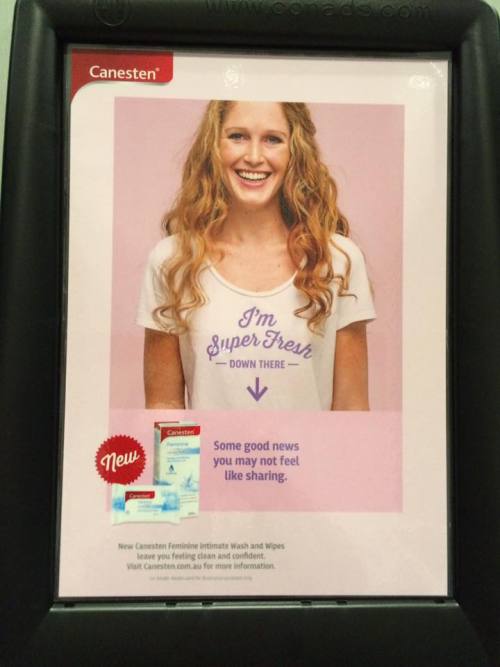 Comparison of this sexist “Canesten” ad that has been posted up in female toilets on uni campuses in