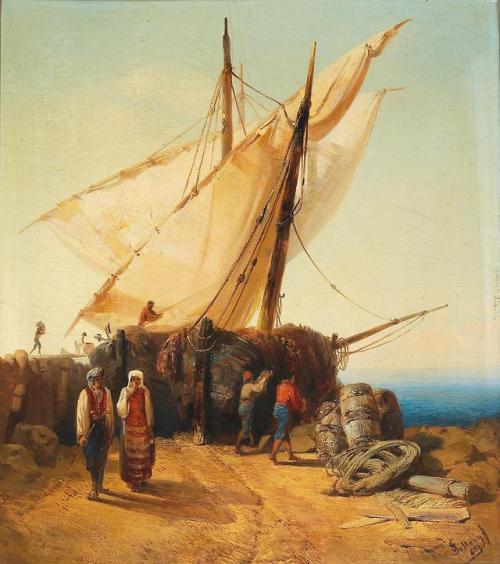 Fishing Boats in the Port, Joseph Selleny, 1853