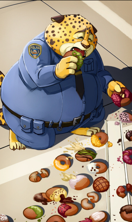 fatsewergator:  inubiko:   Clawhauser Donut Fail .    XD  Ah crap, I feel sorry for this fluffball! :o 