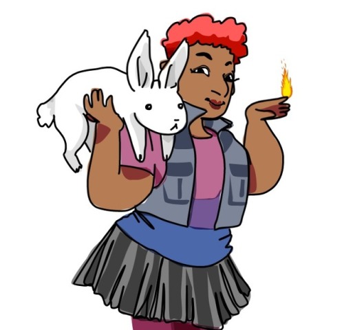 dontjudgemymuffin:aubrey, the lady flame. and of course Dr.Harris Bonkers [image description: a draw