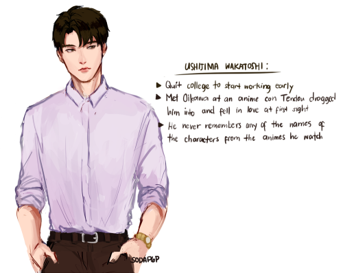 sodap6p:It’s been a long time since I drew otaku AU!! here’s oikawa and ushijima’s profiles for some